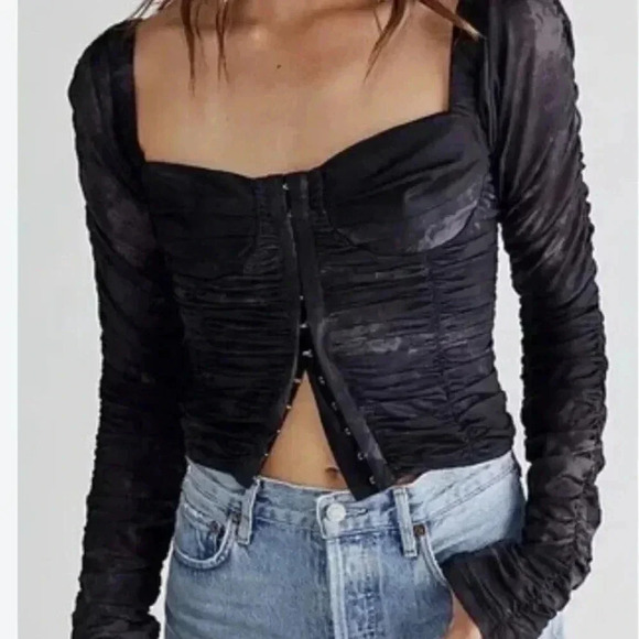 Free People Tops - Free People All Night Black Tye Dye Whimsygoth Ruched Bustier SZ M